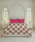 Home Essential Royal Bloom Queen Bedsheet Set, Dhalia Pink| 144TC Cotton| 2 Pillow Covers