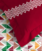 Urban Comfort Single Bedsheet Set, Trippy Triangles Red |144 TC Cotton| 2 Pillow Covers