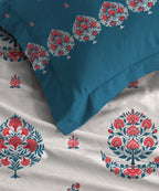 Home Essential Royal Bloom Queen Bedsheet Set, Lindon Blue| 144TC Cotton| 2 Pillow Covers