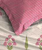 Home Essential Royal Bloom Queen Bedsheet Set, Raya Pink| 144TC Cotton| 2 Pillow Covers