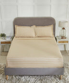 Home Essential Melange Stripe Solid Queen Bedsheet Set, Alsel|130 TC Cotton| 2 Pillow Covers