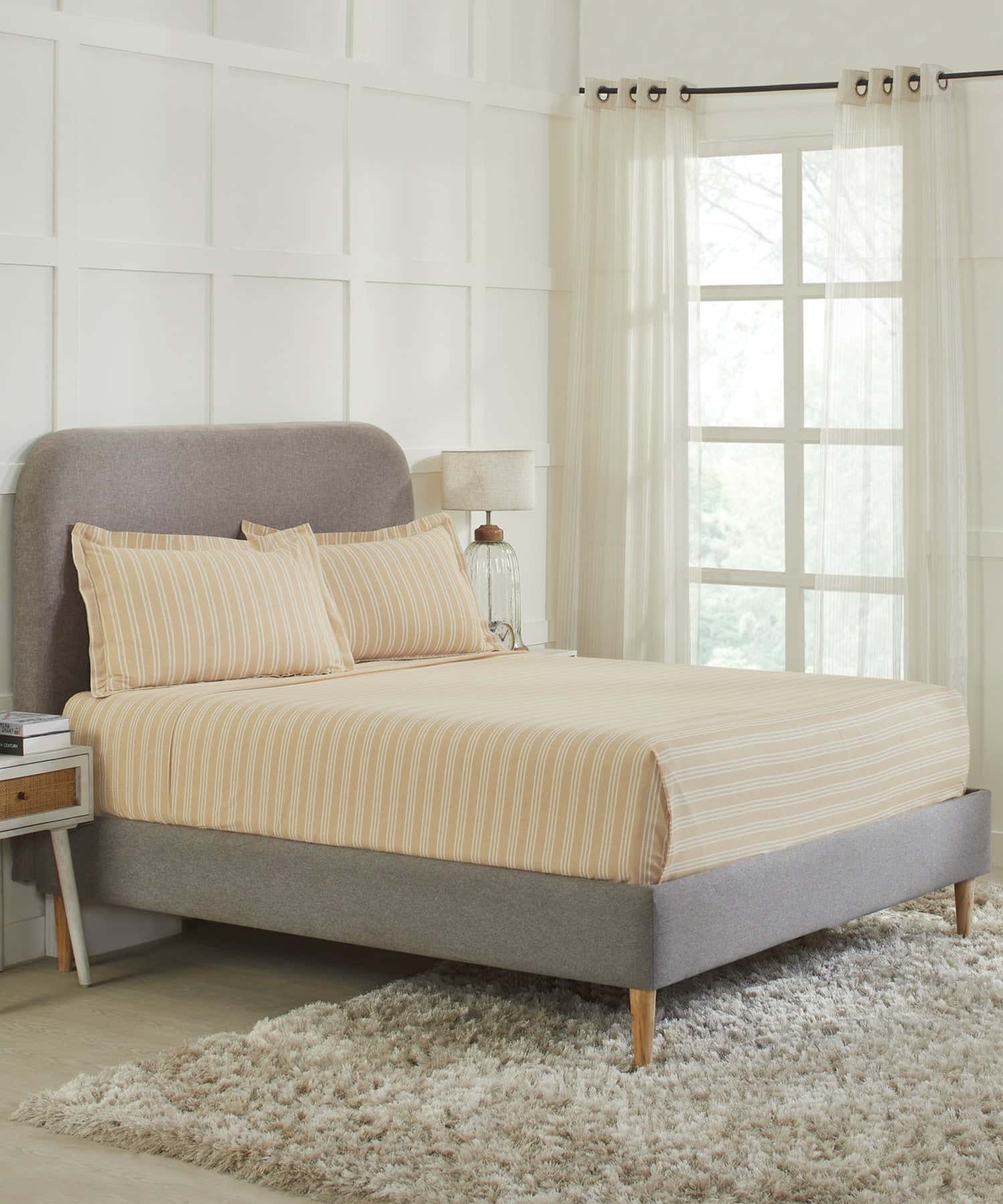 Home Essential Melange Stripe Solid Queen Bedsheet Set, Alsel|130 TC Cotton| 2 Pillow Covers