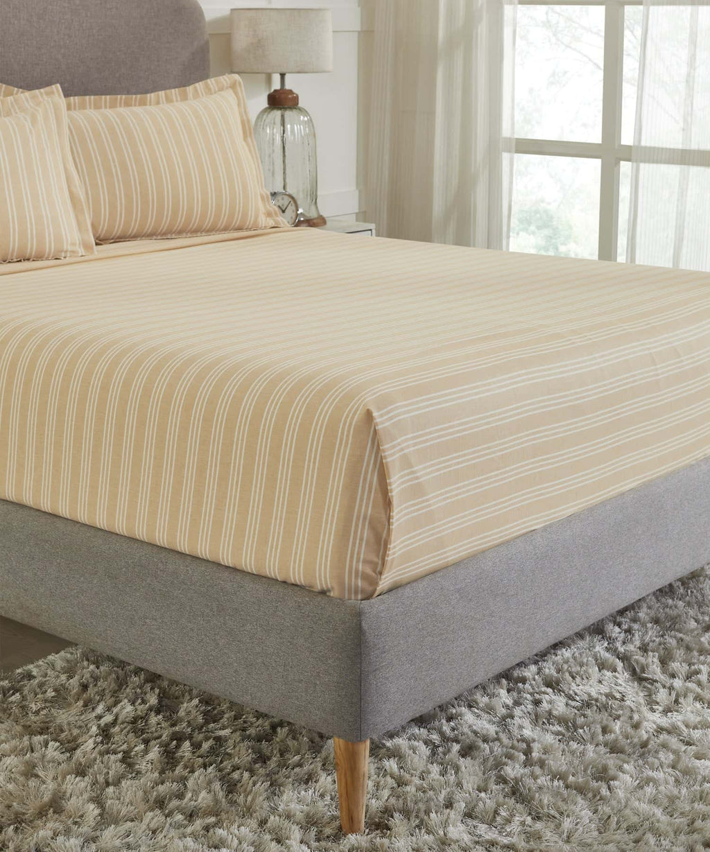 Home Essential Melange Stripe Solid Queen Bedsheet Set, Alsel|130 TC Cotton| 2 Pillow Covers