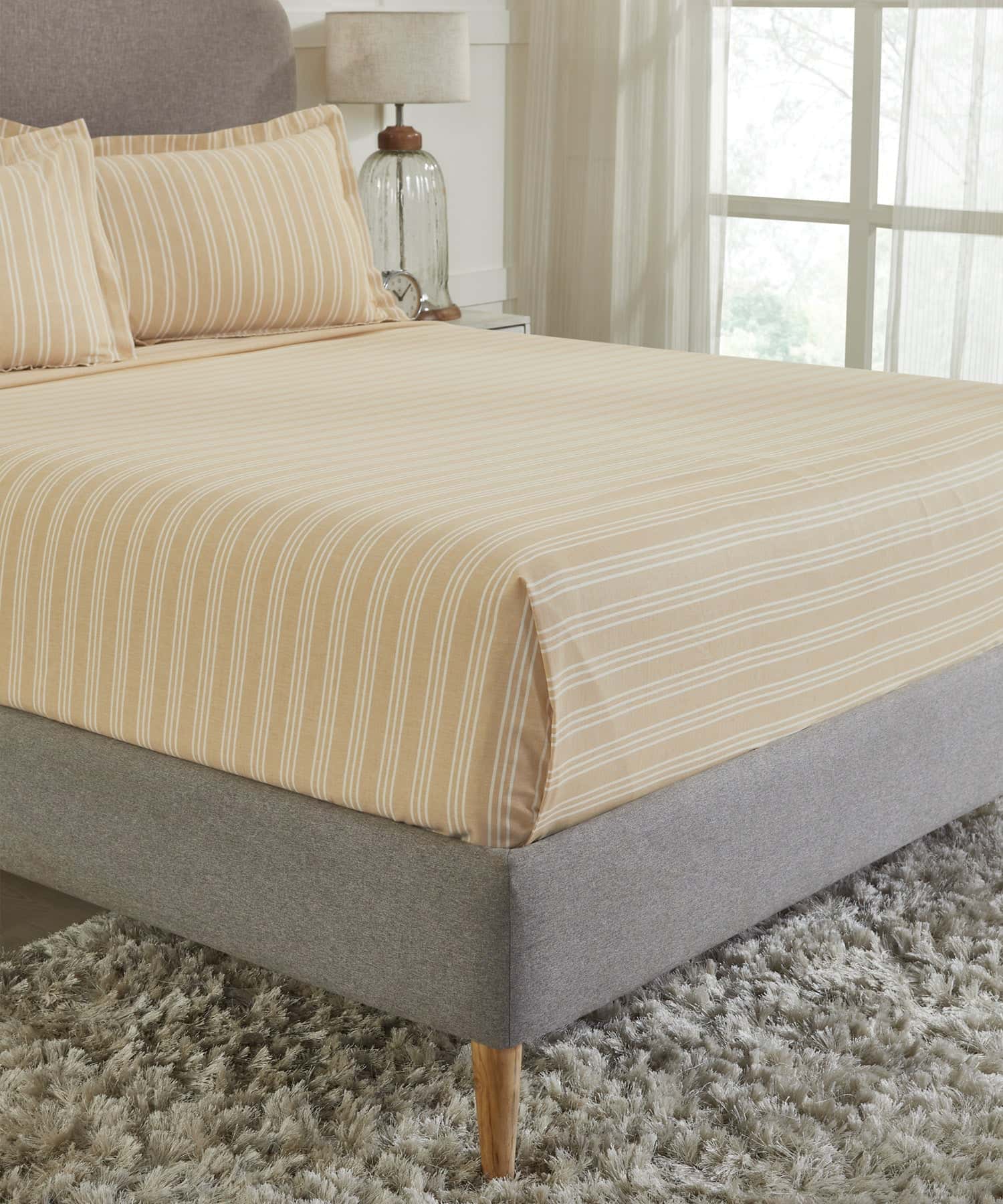 Home Essential Melange Stripe Solid Queen Bedsheet Set, Alsel|130 TC Cotton| 2 Pillow Covers