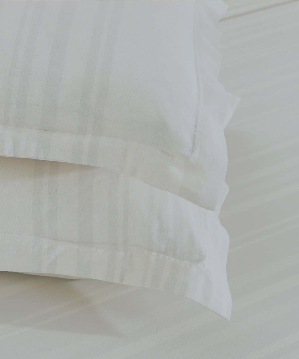 Home Essential Melange Stripe Solid Queen Bedsheet Set, Elvis|130 TC Cotton| 2 Pillow Covers