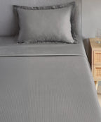 Classic Stripe Solid Dyed Single Bedsheet Set, Frost Grey|210 TC Cotton|1 Pillow Cover