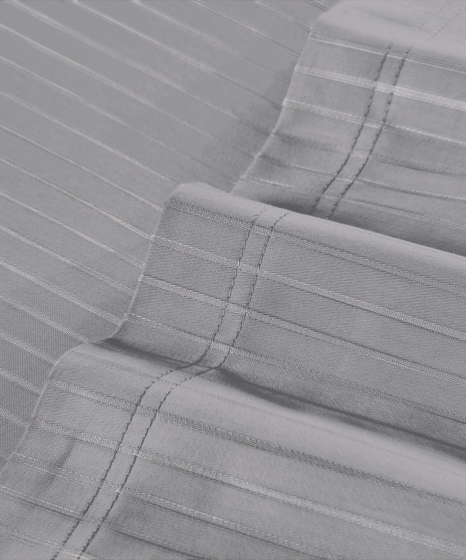 Classic Stripe Solid Dyed Single Bedsheet Set, Frost Grey|210 TC Cotton|1 Pillow Cover