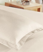 Classic Stripe Solid Dyed Single Bedsheet Set, Pearled Ivory|210 TC Cotton|1 Pillow Cover