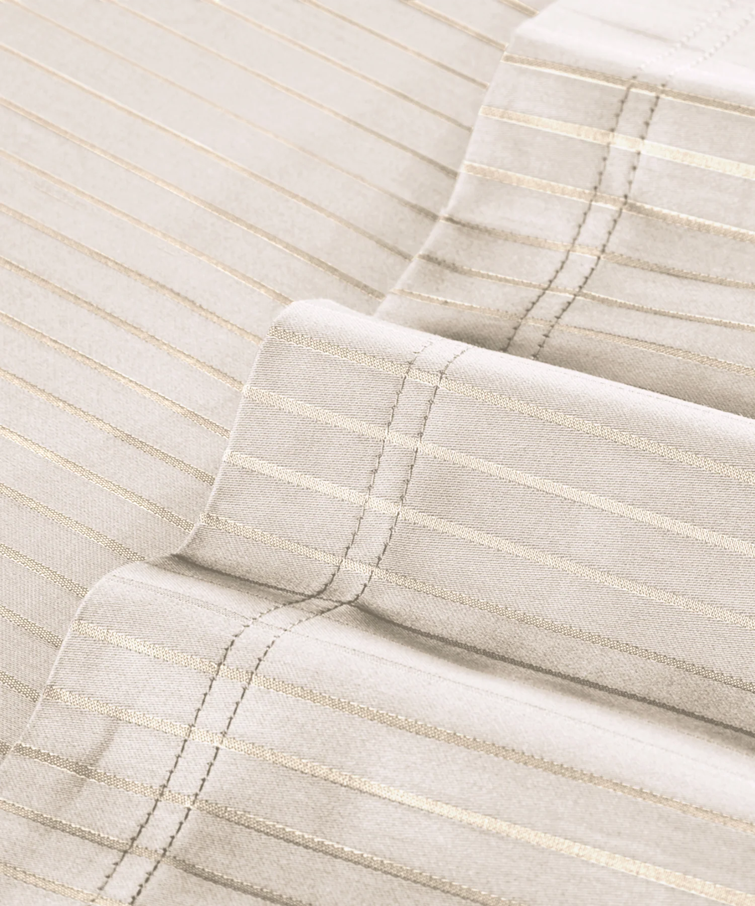 Classic Stripe Solid Dyed Single Bedsheet Set, Pearled Ivory|210 TC Cotton|1 Pillow Cover