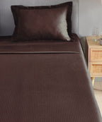 Classic Stripe Solid Dyed Single Bedsheet Set, Brown Syrup|210 TC Cotton|1 Pillow Cover