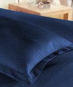 Classic Stripe Solid Dyed Single Bedsheet Set, Iron Blue|210 TC Cotton|1 Pillow Cover