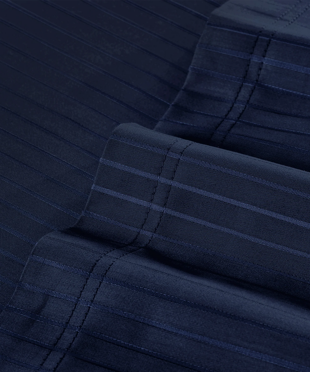 Classic Stripe Solid Dyed Single Bedsheet Set, Iron Blue|210 TC Cotton|1 Pillow Cover
