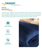 Classic Stripe Solid Dyed Single Bedsheet Set, Iron Blue|210 TC Cotton|1 Pillow Cover