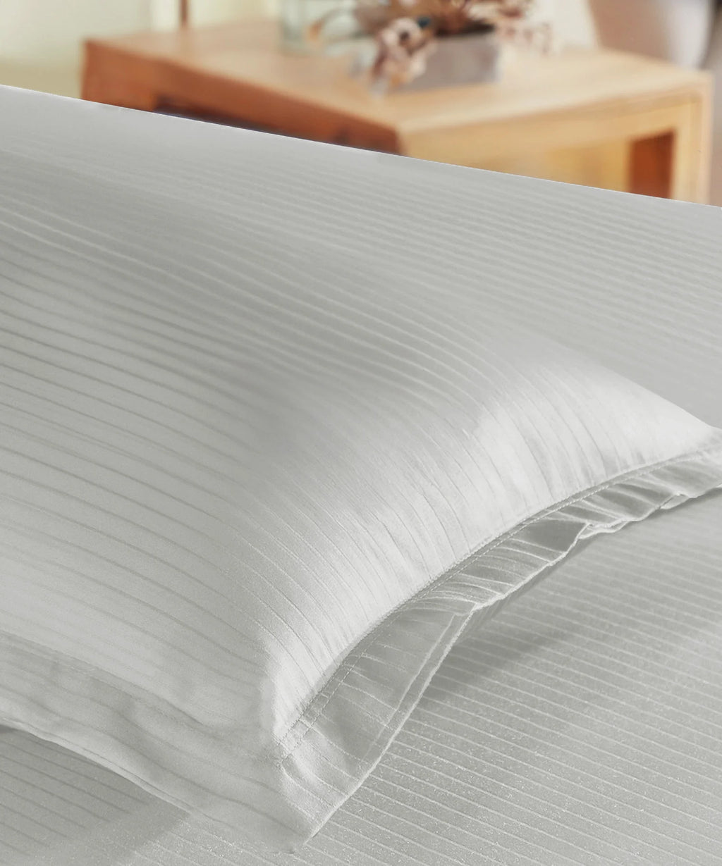 Classic Stripe Solid Dyed Single Bedsheet, 210TC, Snow Flake