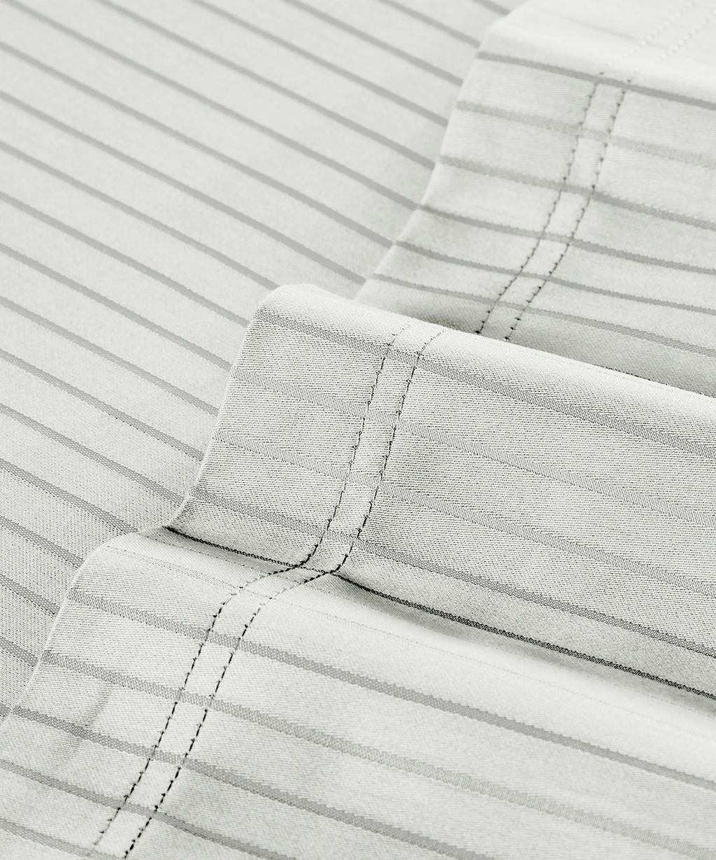 Classic Stripe Solid Dyed Single Bedsheet, 210TC, Snow Flake