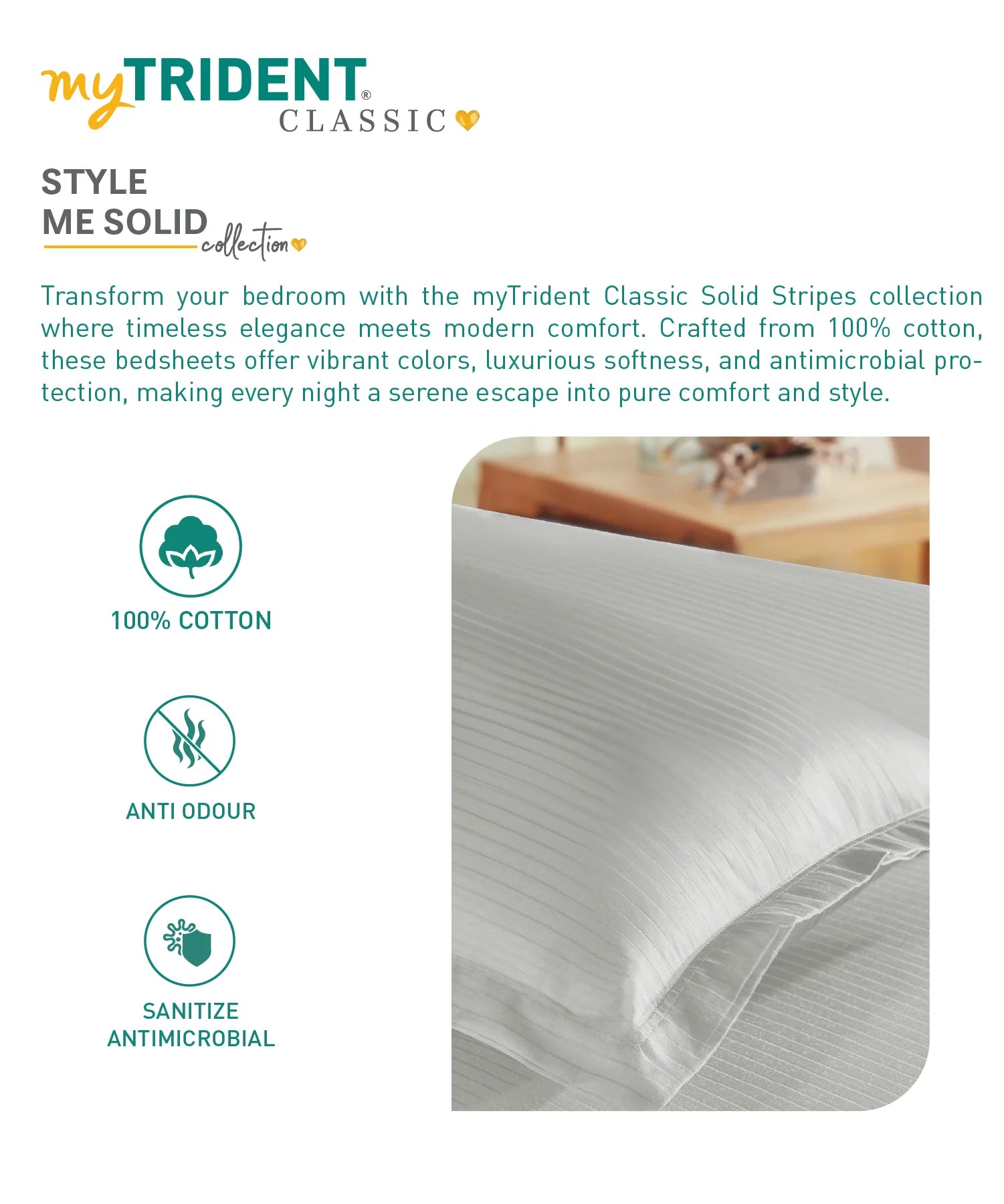 Classic Stripe Solid Dyed Single Bedsheet, 210TC, Snow Flake