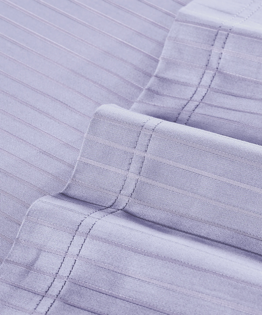 Classic Stripe Solid Dyed Single Bedsheet Set, Amethyst|210 TC Cotton|1 Pillow Cover