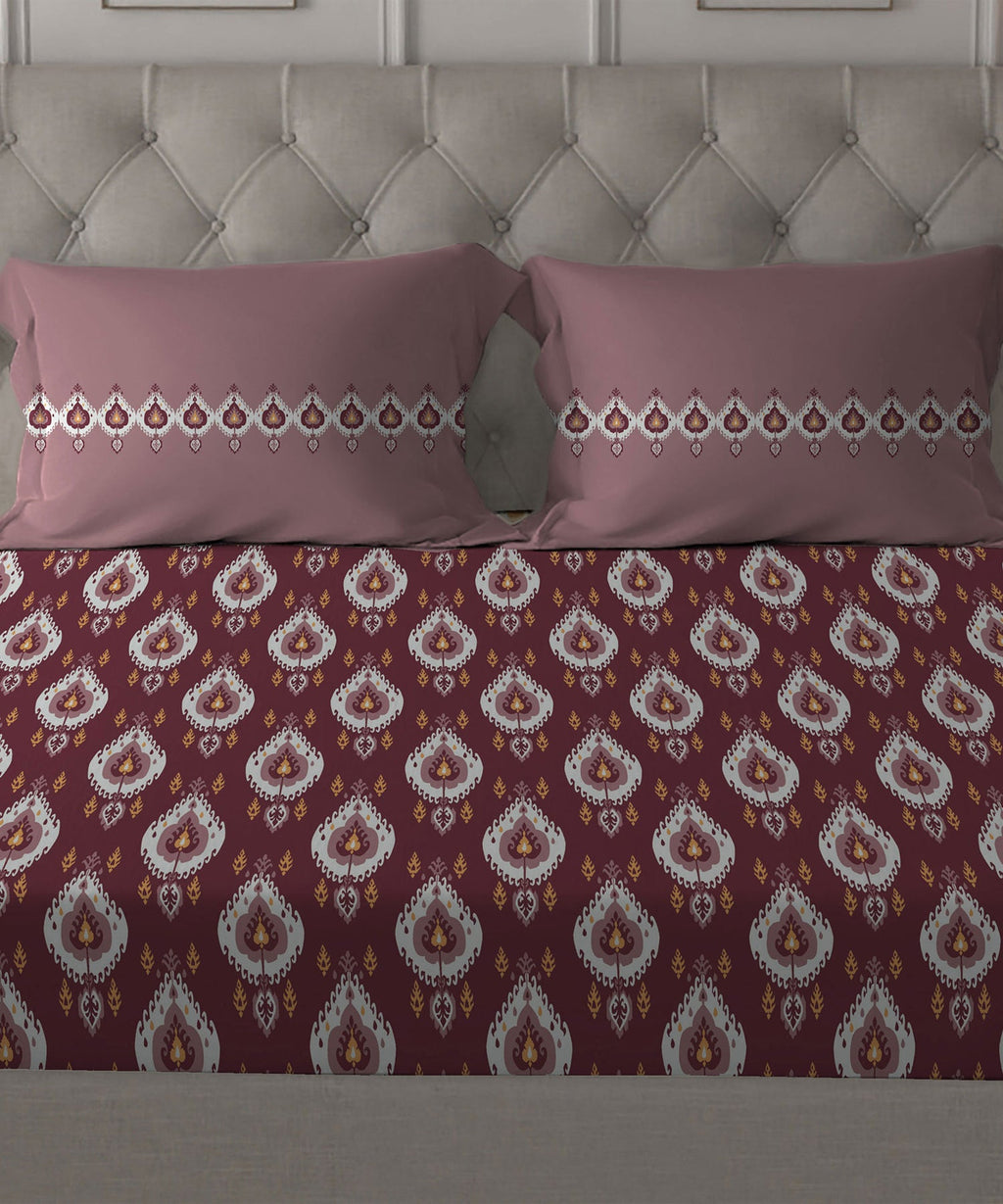 Comfort Living Queen Bedsheet Set, Daniyal Maroon|120 TC Cotton|2 pillow covers