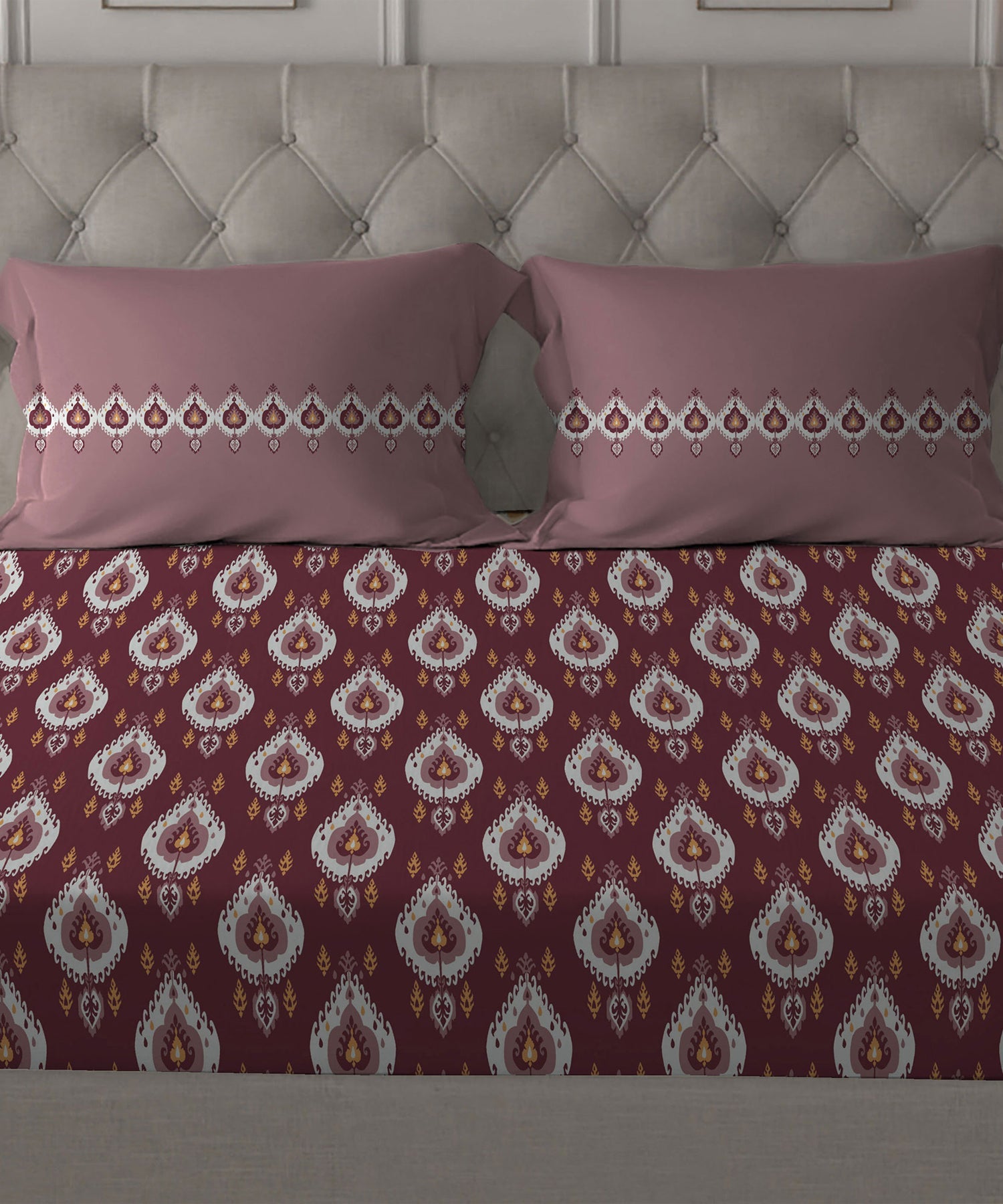 Comfort Living Queen Bedsheet Set, Daniyal Maroon|120 TC Cotton|2 pillow covers