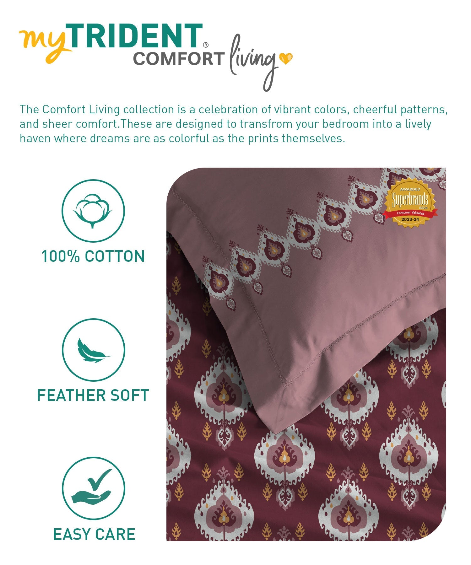 Comfort Living Queen Bedsheet Set, Daniyal Maroon|120 TC Cotton|2 pillow covers