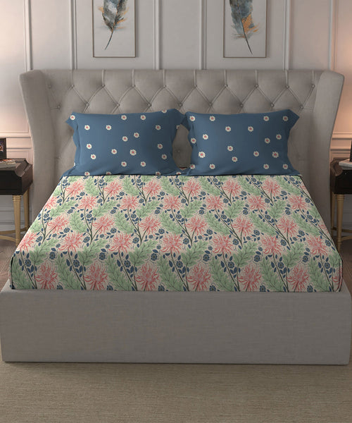 Comfort Living Queen Bedsheet Set, Serene Blue| 120 TC Cotton|2 Pillow Cover