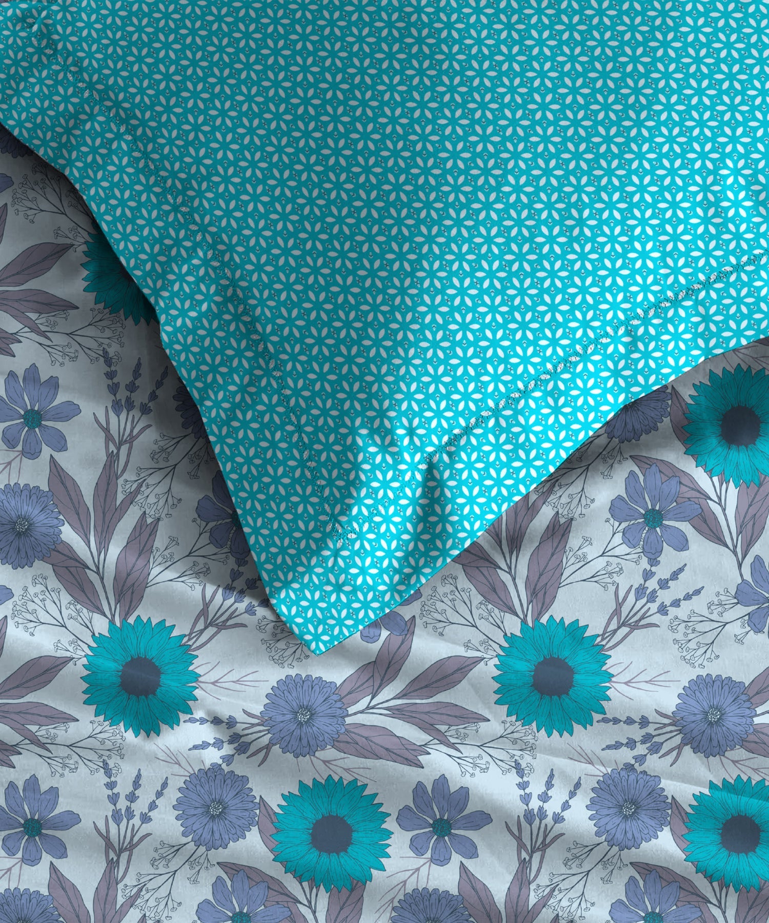 Comfort Living Queen Bedsheet Set, Sunflower Blue| 120 TC Cotton|2 Pillow Cover