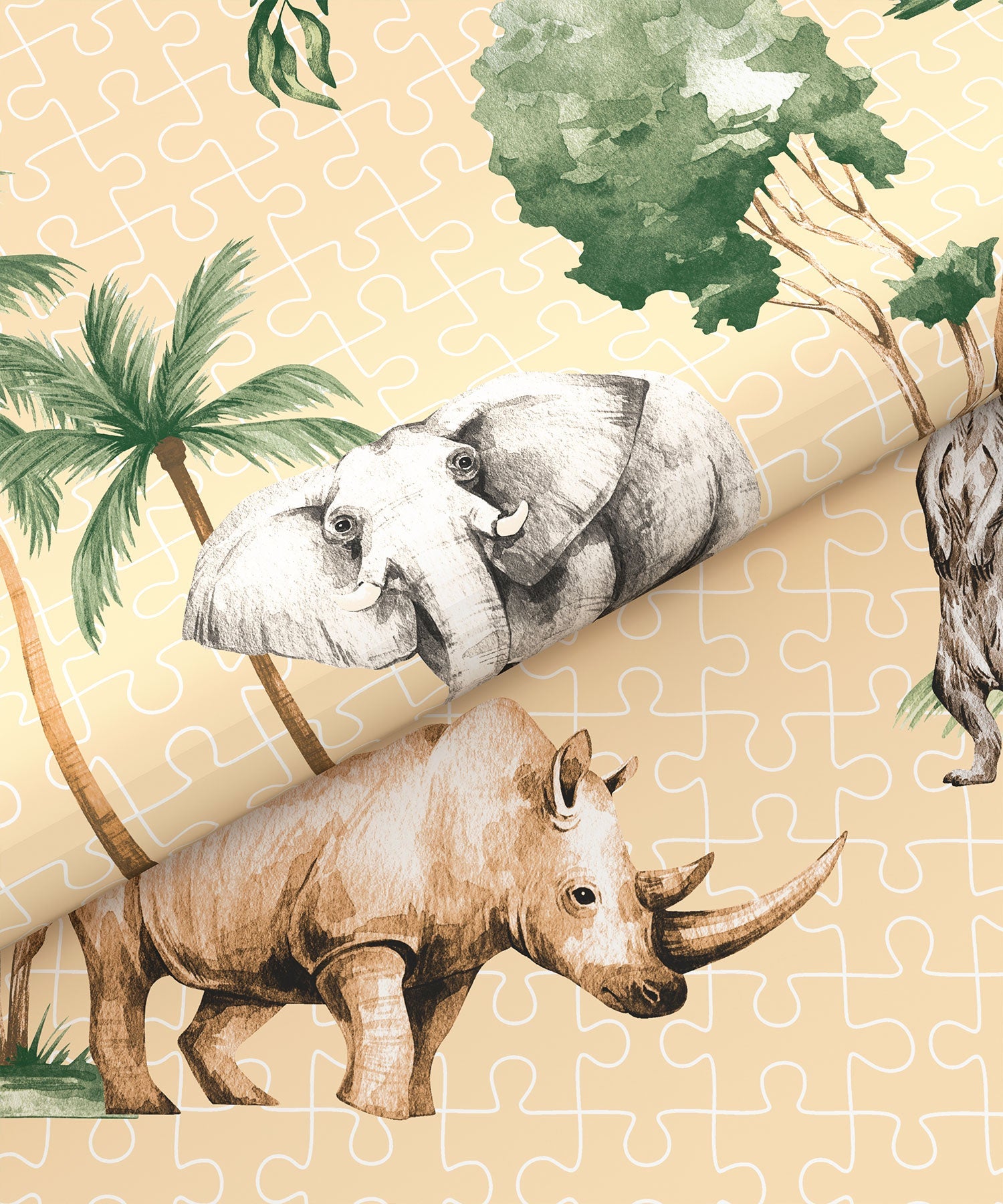 Juniors Single Bedsheet Set, Jigsaw Jungle|144 TC Cotton|1 Pillow Cover