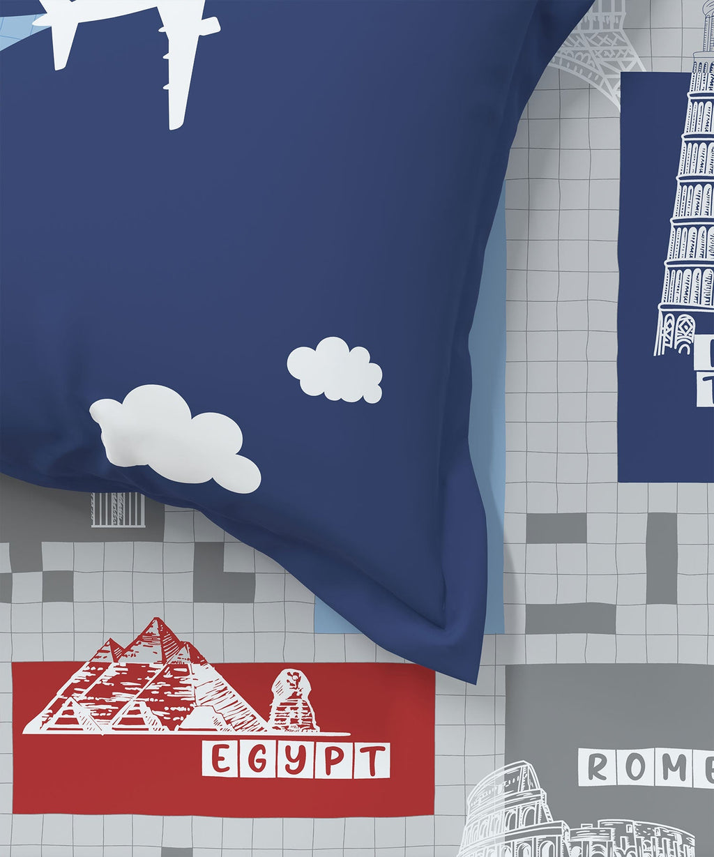 Juniors Single Bedsheet Set, Crossworld|144 TC Cotton|1 Pillow Cover
