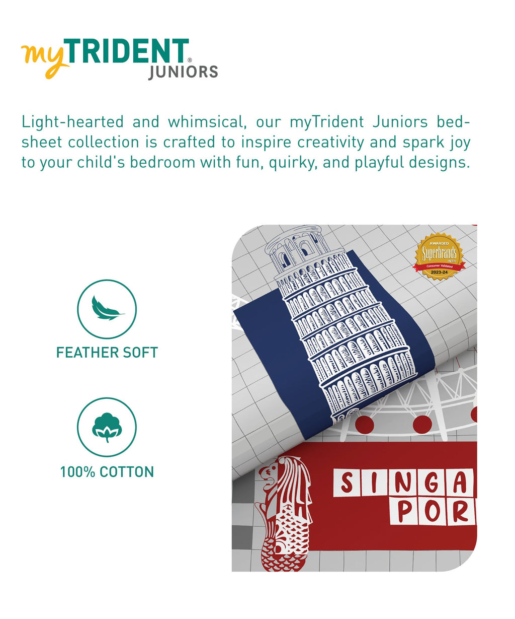 Juniors Single Bedsheet Set, Crossworld|144 TC Cotton|1 Pillow Cover
