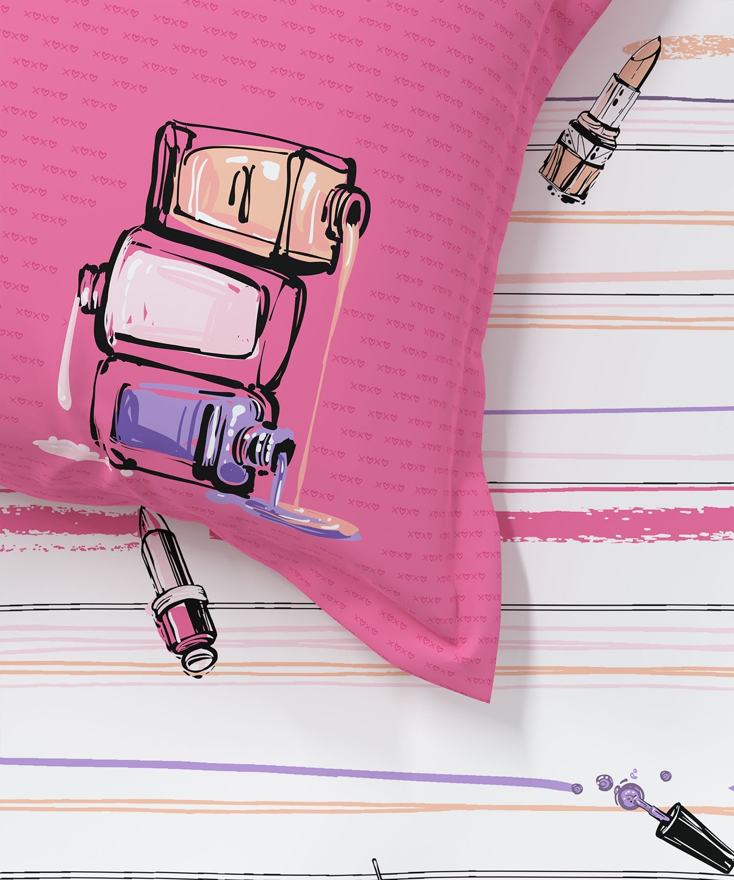 Juniors Single Bedsheet Set, Slumber Party|144 TC Cotton|1 Pillow Cover