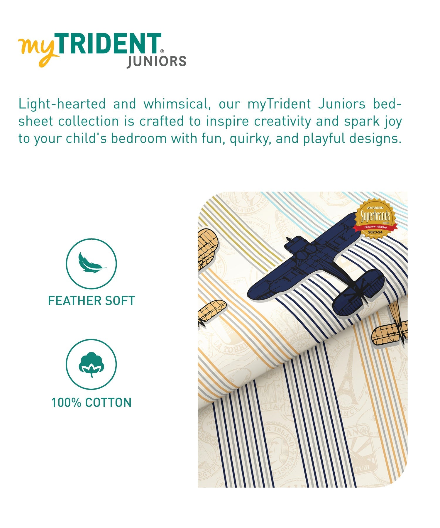 Juniors Single Bedsheet Set, Passport|144 TC Cotton|1 Pillow Cover