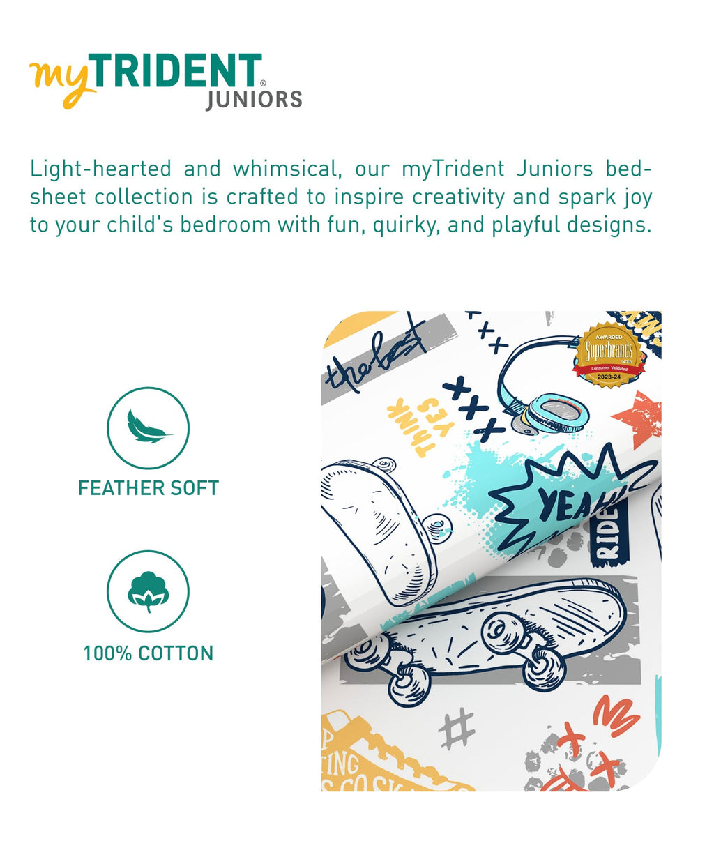 Juniors Single Bedsheet Set, Streetstyle Skate|144 TC Cotton|1 Pillow Cover