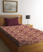 Urban Comfort Single Bedsheet Set, Modern Brown |144 TC Cotton| 1 Pillow Covers
