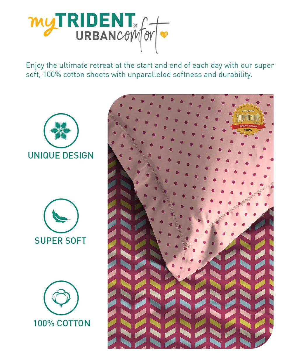 Urban Comfort Single Bedsheet Set, Party Mood Pink |144 TC Cotton| 1 Pillow Covers