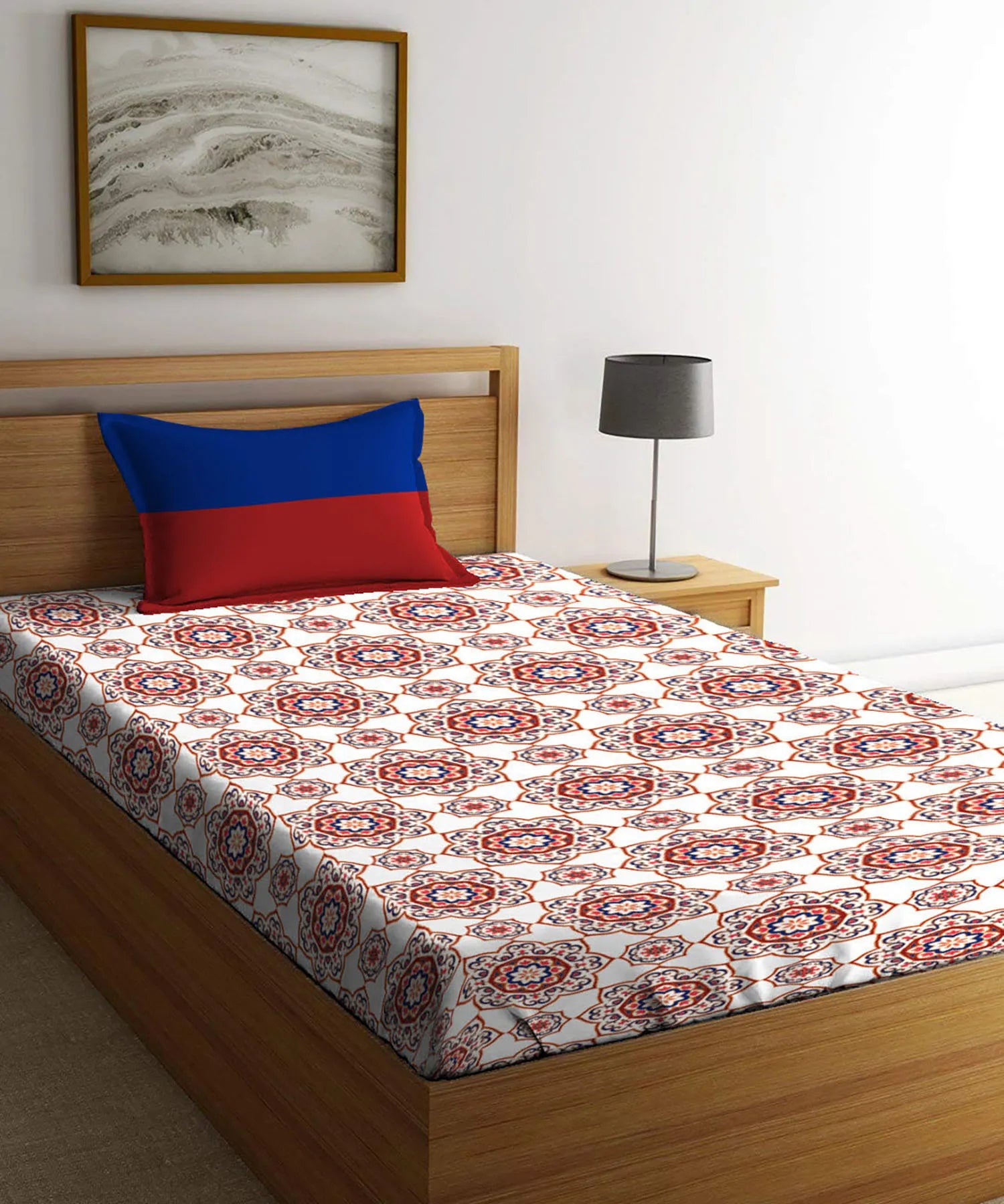 Urban Comfort Single Bedsheet Set, Majestic Mandala Red |144 TC Cotton| 1 Pillow Covers