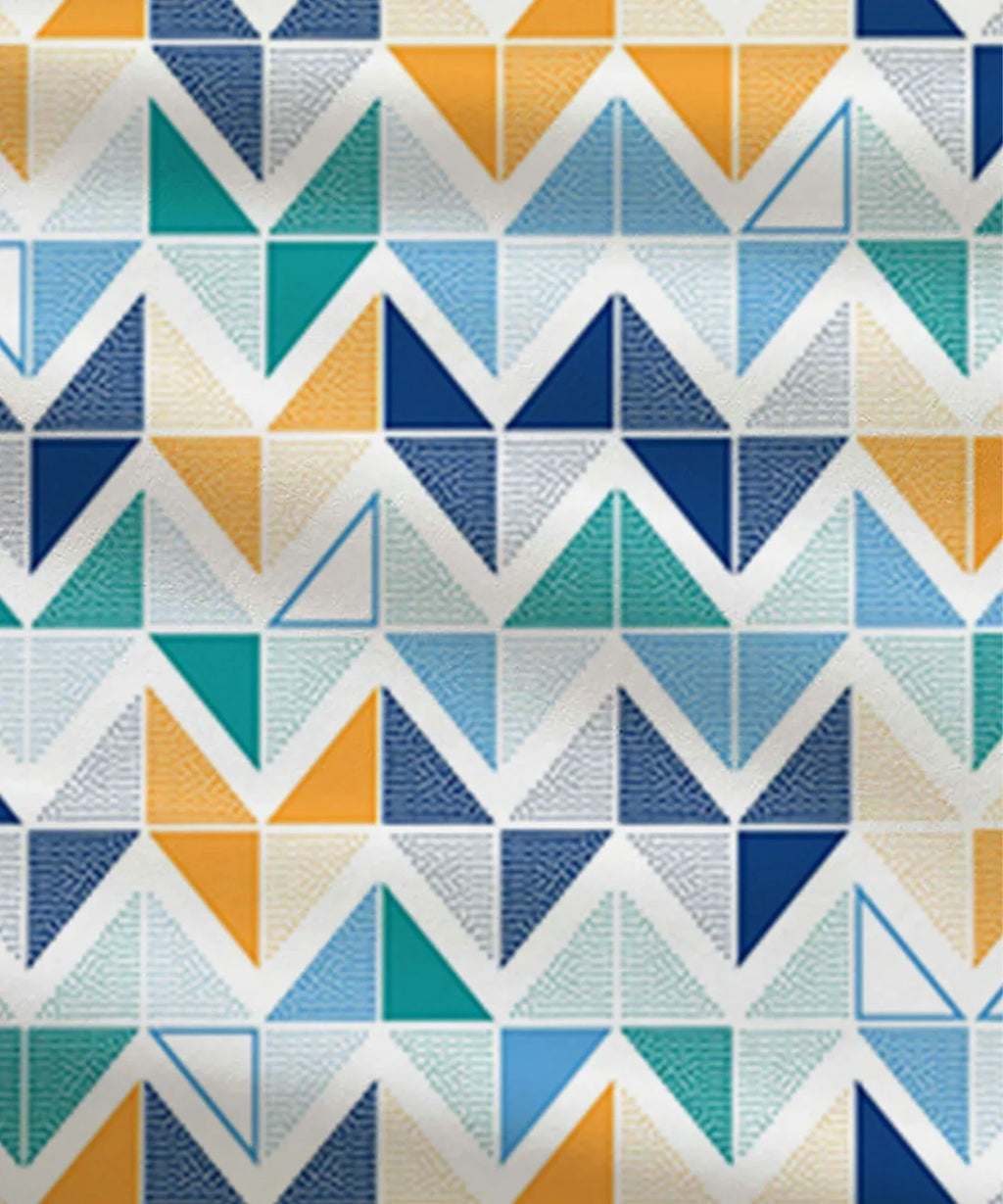 Urban Comfort King Fitted Bedsheet Set, Trippy Triangles Blue|144 TC Cotton| 2 Pillow Covers