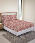 Urban Comfort King Fitted Bedsheet Set, Aria Red |144 TC Cotton| 2 Pillow Covers