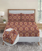 Urban Comfort King Fitted Bedsheet Set, Modern Brown |144 TC Cotton| 2 Pillow Covers