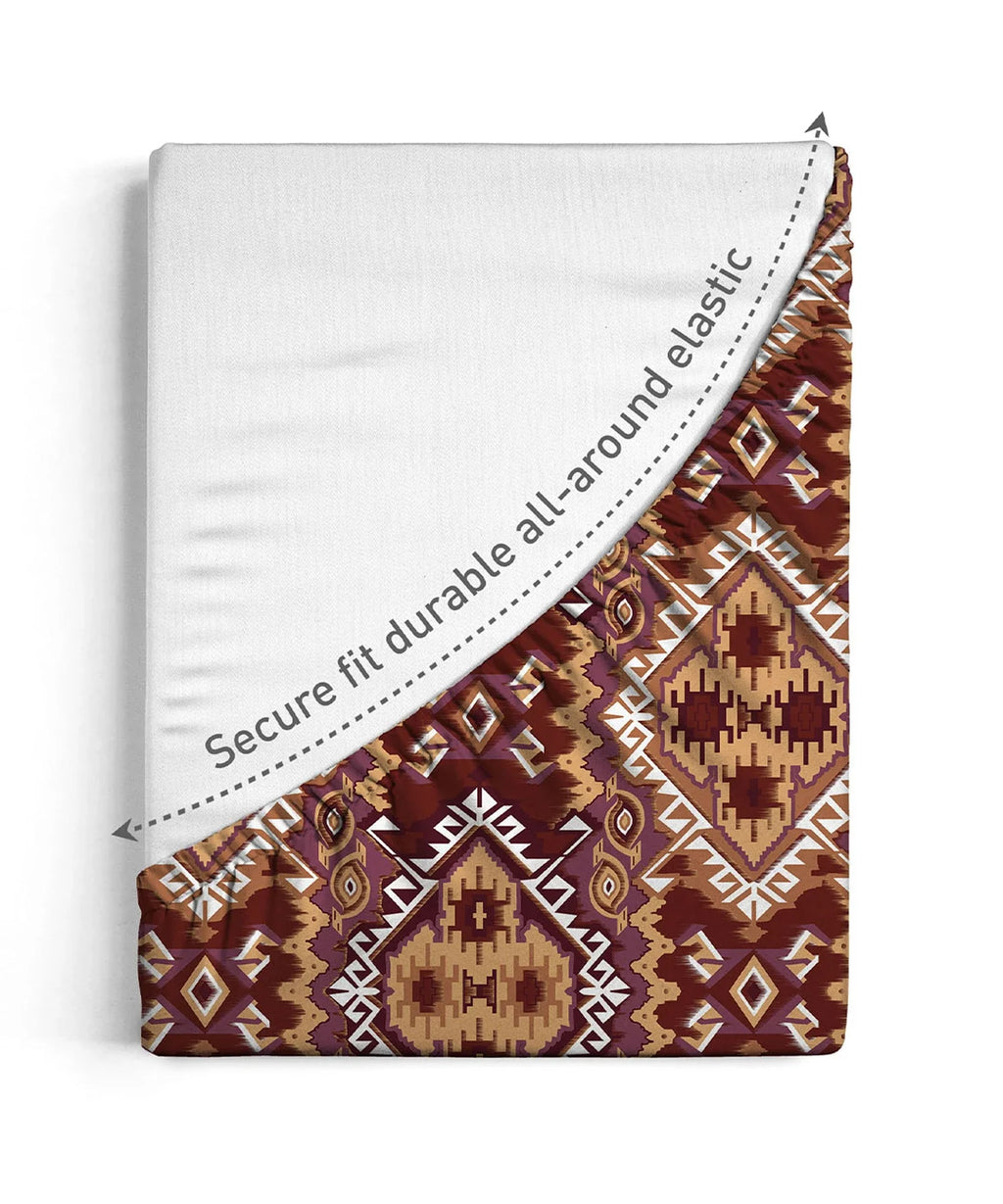 Urban Comfort King Fitted Bedsheet Set, Modern Brown |144 TC Cotton| 2 Pillow Covers