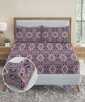 Urban Comfort King Fitted Bedsheet Set, Modern Indigo|144 TC Cotton| 2 Pillow Covers