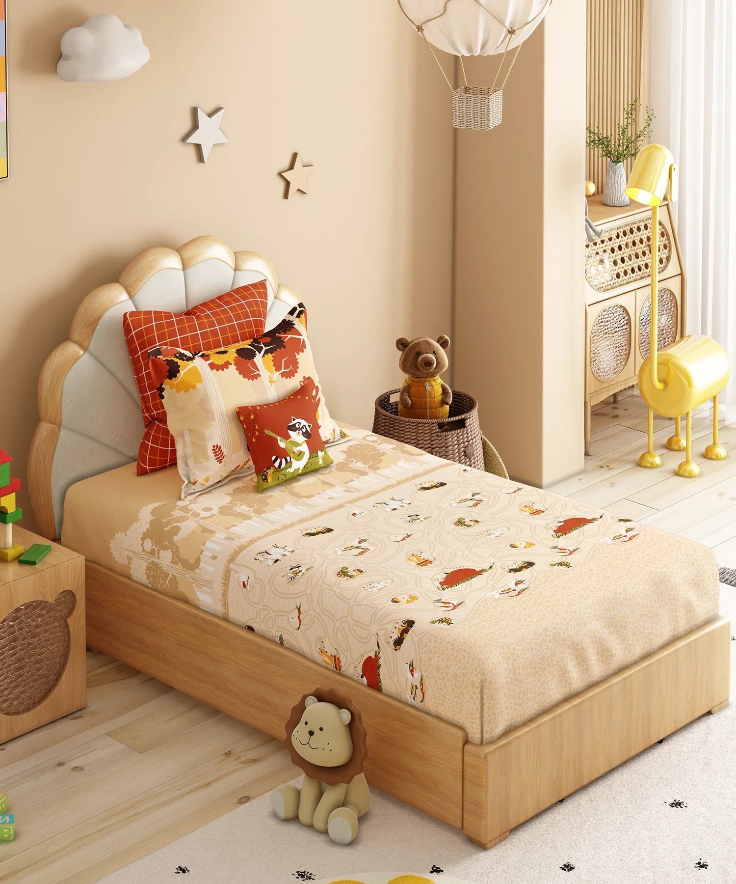 Juniors Single Bedsheet Set, Burrow Bros| 144TC Cotton| 1 Pillow Cover