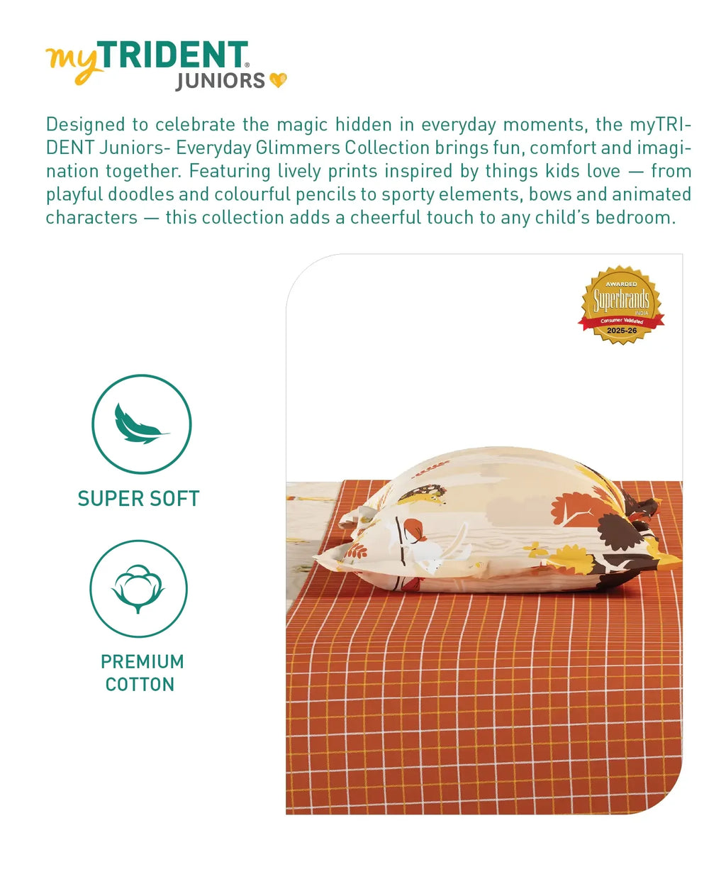 Juniors Single Bedsheet Set, Burrow Bros| 144TC Cotton| 1 Pillow Cover
