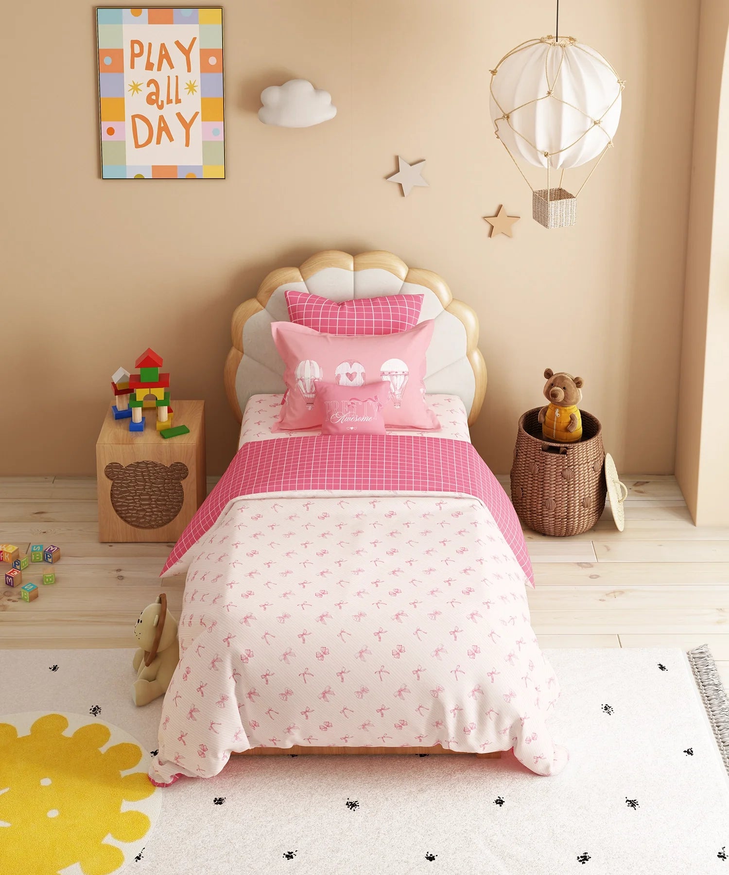 Juniors Single Bedsheet Set, Cue Coquette| 144TC Cotton| 1 Pillow Cover