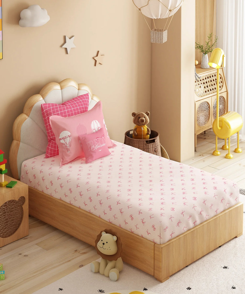 Juniors Single Bedsheet Set, Cue Coquette| 144TC Cotton| 1 Pillow Cover