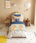 Juniors Single Bedsheet Set, Day Doodle| 144TC Cotton| 1 Pillow Cover