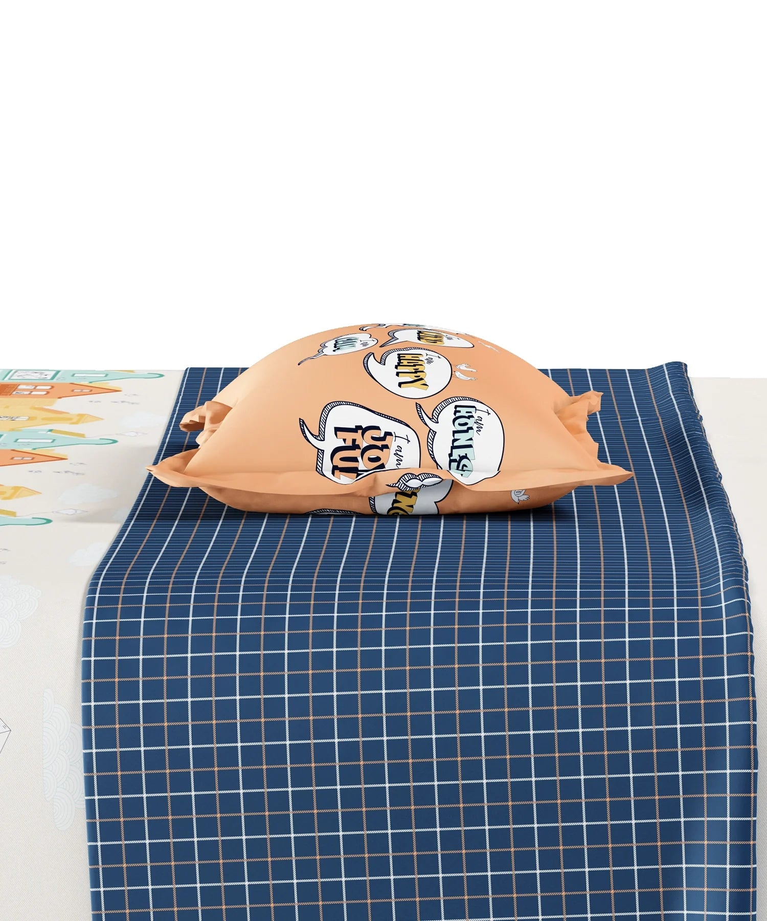 Juniors Single Bedsheet Set, Day Doodle| 144TC Cotton| 1 Pillow Cover