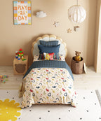 Juniors Single Bedsheet Set, Scribble Spot| 144TC Cotton|  1 Pillow Cover