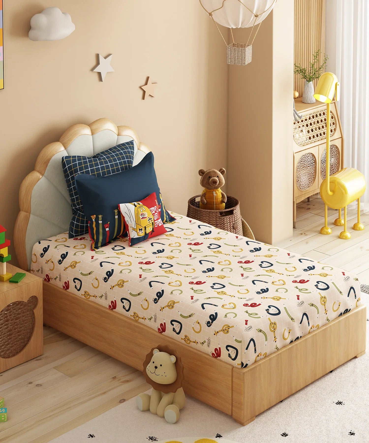 Juniors Single Bedsheet Set, Scribble Spot| 144TC Cotton|  1 Pillow Cover