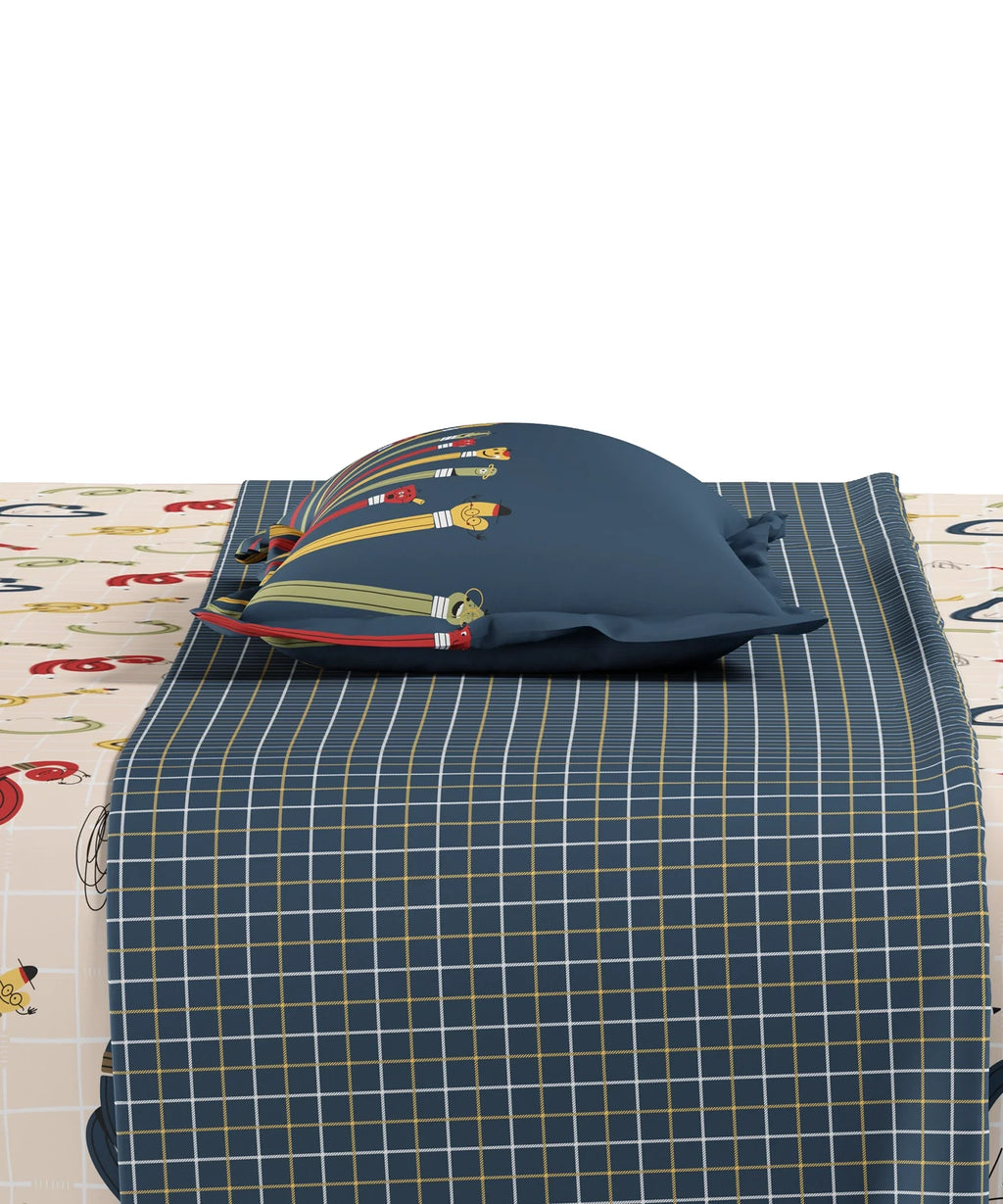 Juniors Single Bedsheet Set, Scribble Spot| 144TC Cotton|  1 Pillow Cover