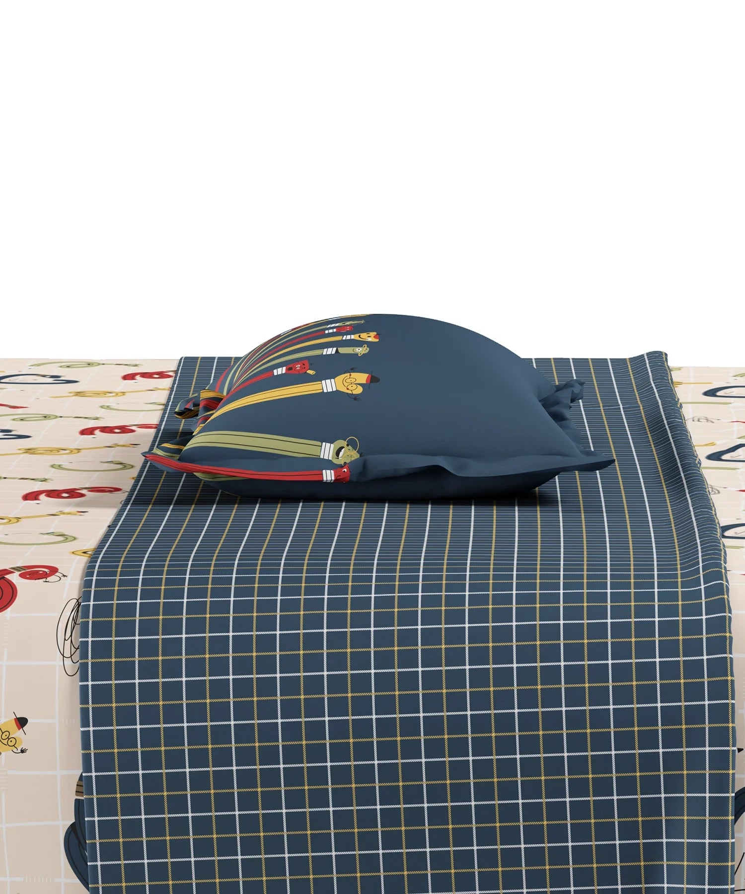 Juniors Single Bedsheet Set, Scribble Spot| 144TC Cotton|  1 Pillow Cover